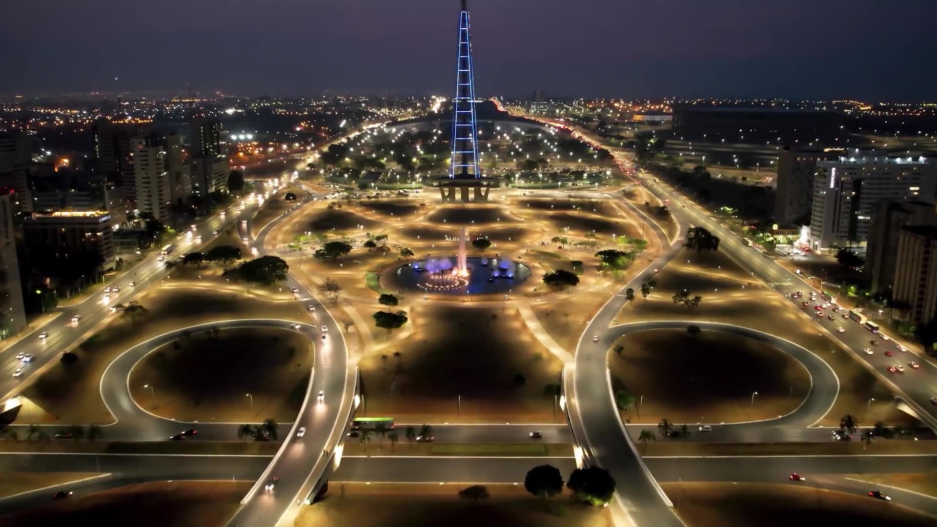 Vista aérea noturna de Brasília